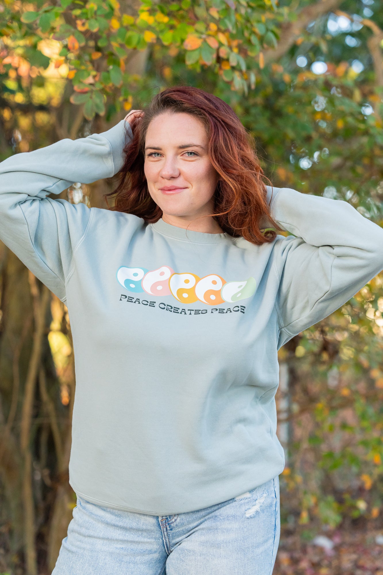 Peace Creates Peace (Multi Color Yin Yang) - Sweatshirt (Sea Salt)