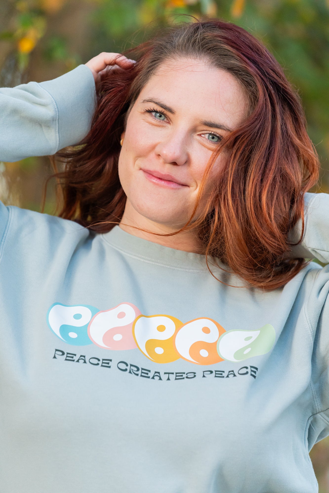 Peace Creates Peace (Multi Color Yin Yang) - Sweatshirt (Sea Salt)