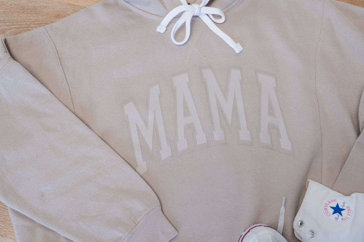 Mama Subtle Varsity - Boxy Cropped Hoodie (Tan)