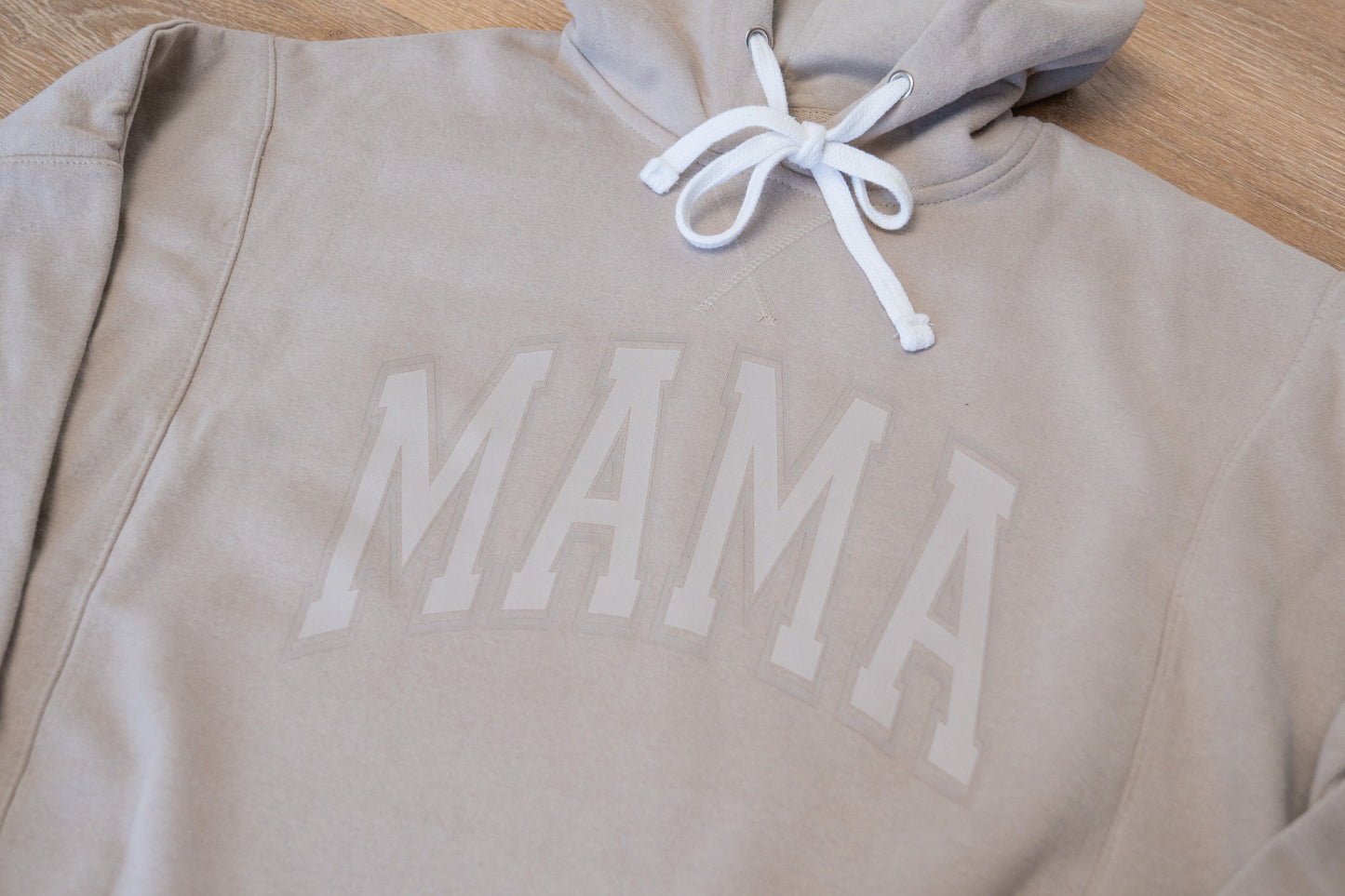 Mama Subtle Varsity - Boxy Cropped Hoodie (Tan)