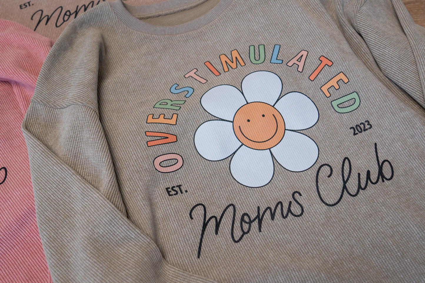 Overstimulated Moms Club - Waffle Pullover (Pale Olive)