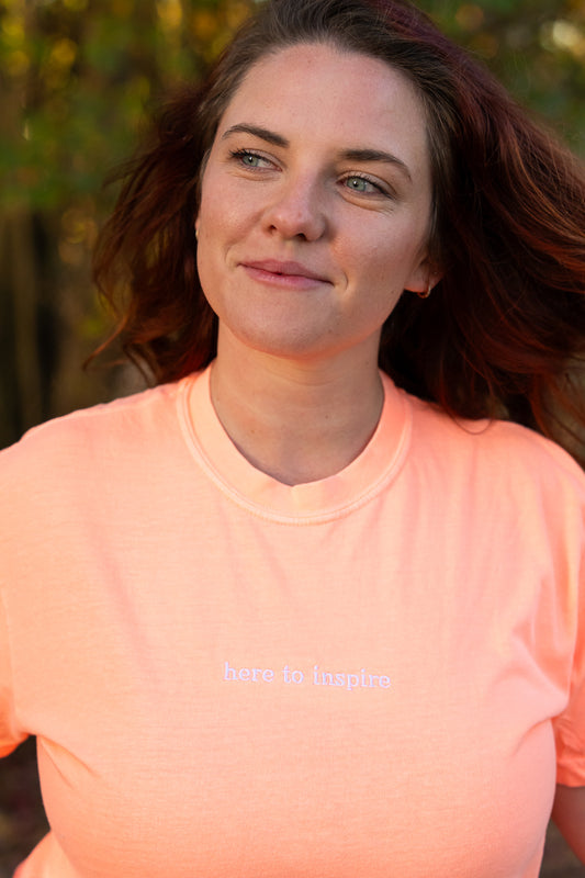 Here To Inspire - Embroidered Cropped Tee (Electric Apricot)