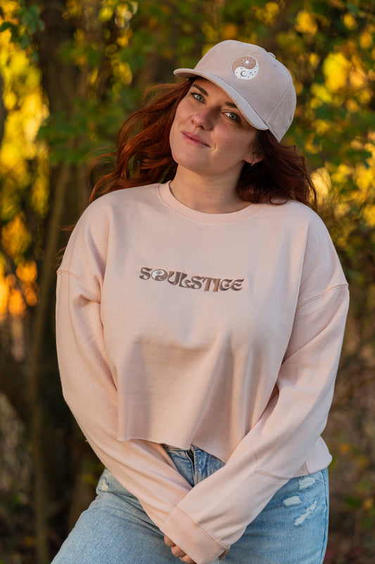 Celestial Soulstice - Embroidered Cropped Sweatshirt (Blush)