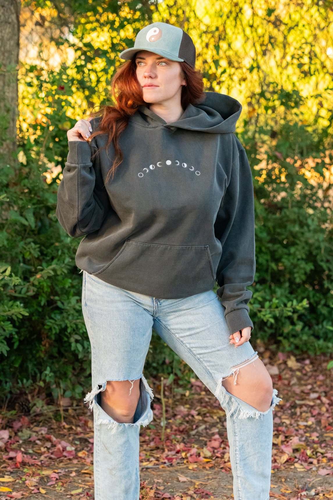 Moon Phases (Curved) - Embroidered Mainstreet Hoodie (Vintage Black)