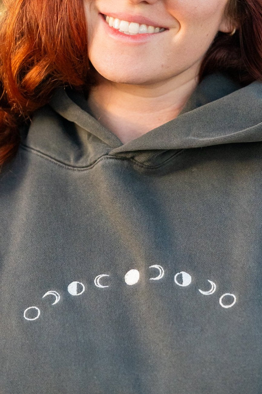 Moon Phases (Curved) - Embroidered Mainstreet Hoodie (Vintage Black)