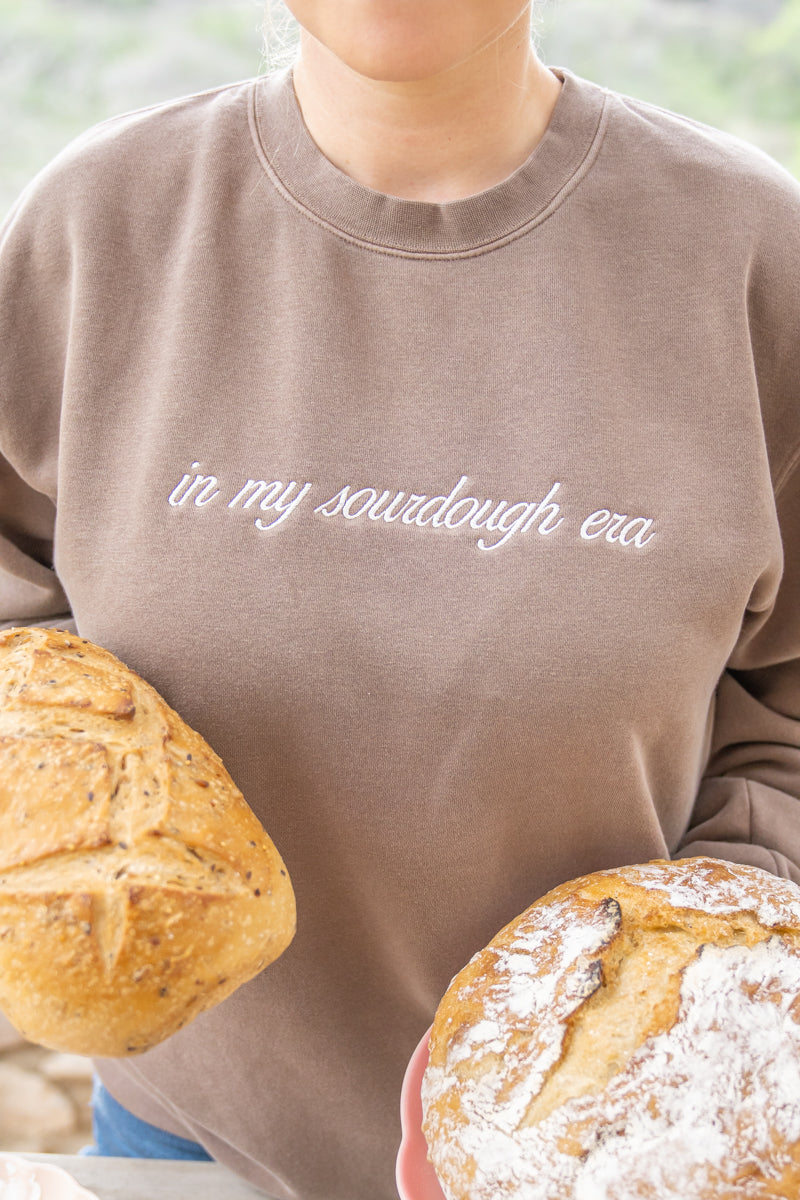 In My Sourdough Era (Creme) - Embroidered Sweatshirt (Cocoa)