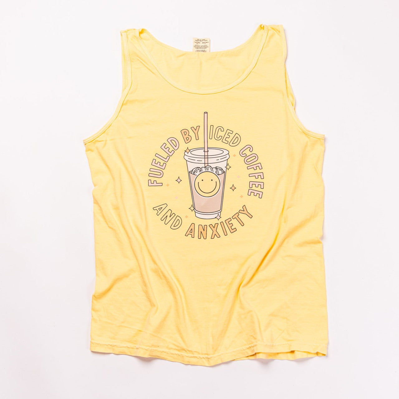Fueled By Iced Coffee and Anxiety - Tank Top (Pale Yellow)