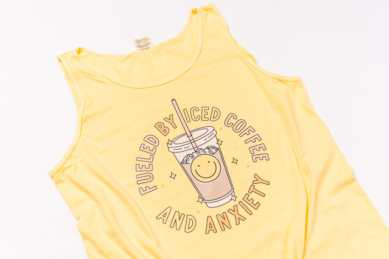 Fueled By Iced Coffee and Anxiety - Tank Top (Pale Yellow)