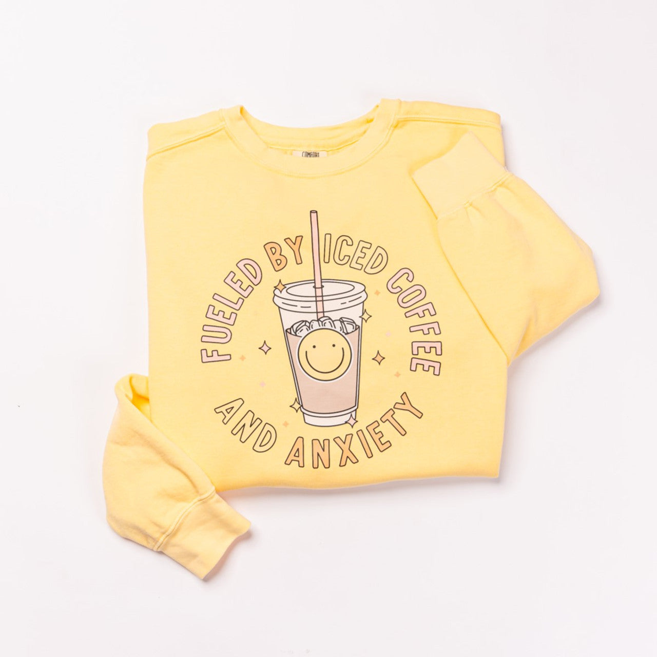 Fueled By Iced Coffee and Anxiety - Sweatshirt (Pale Yellow)