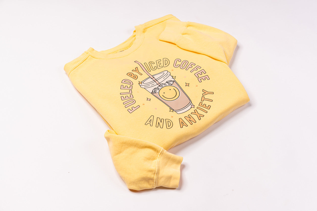 Fueled By Iced Coffee and Anxiety - Sweatshirt (Pale Yellow)