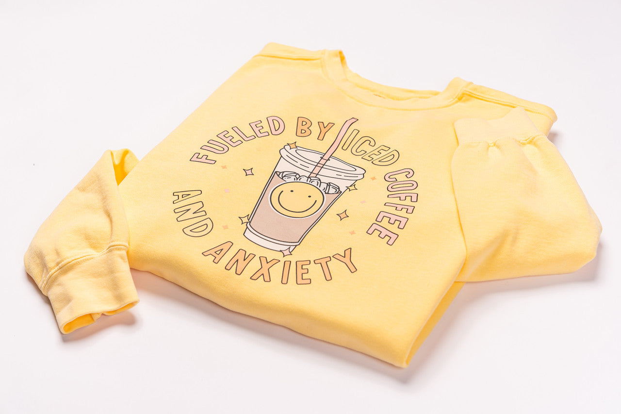 Fueled By Iced Coffee and Anxiety - Sweatshirt (Pale Yellow)