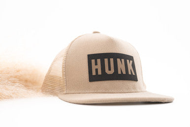 Hunk (Leather Patch) - Kids Trucker Hat (Khaki)