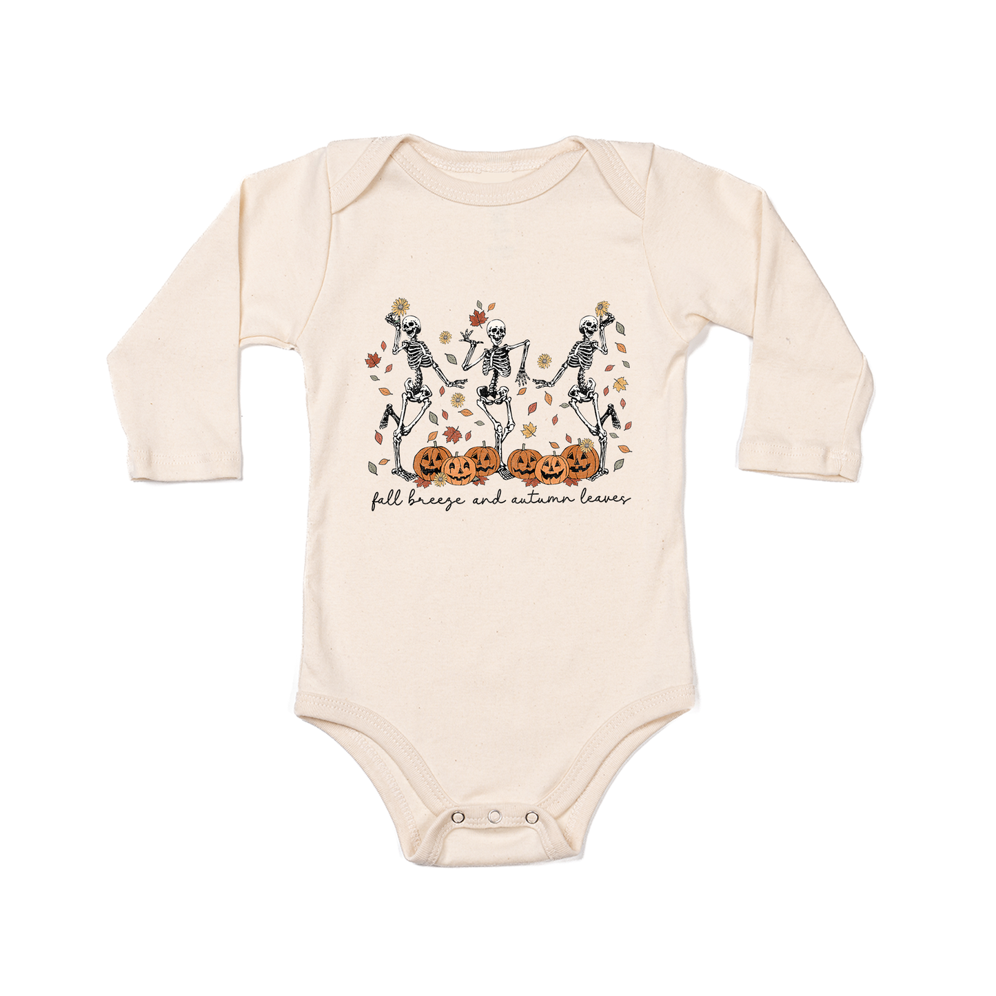 Dancing Skeletons (Fall Breeze Autumn Leaves) - Bodysuit (Natural, Long Sleeve)