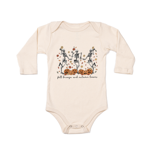 Dancing Skeletons (Fall Breeze Autumn Leaves) - Bodysuit (Natural, Long Sleeve)