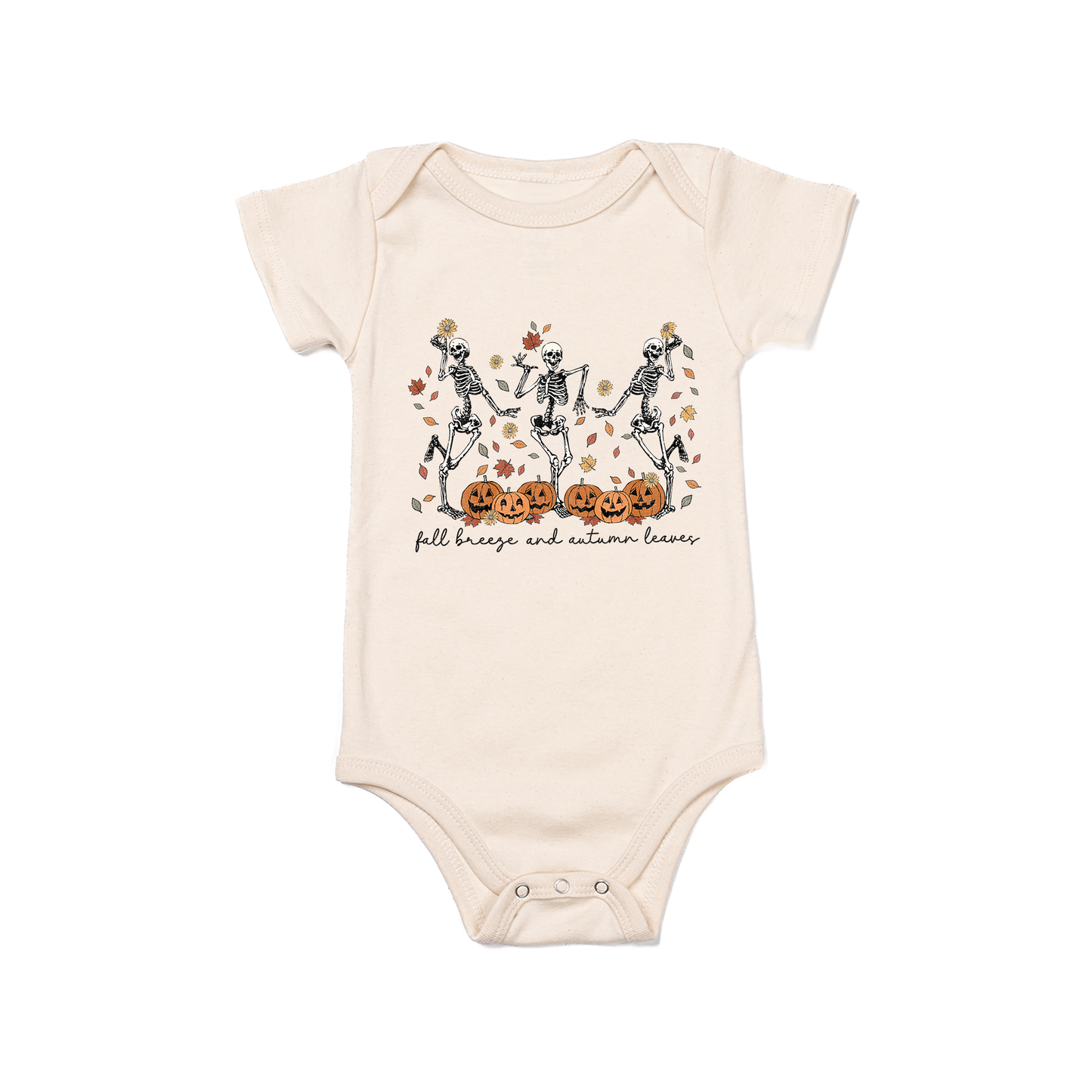 Dancing Skeletons (Fall Breeze Autumn Leaves) - Bodysuit (Natural, Short Sleeve)