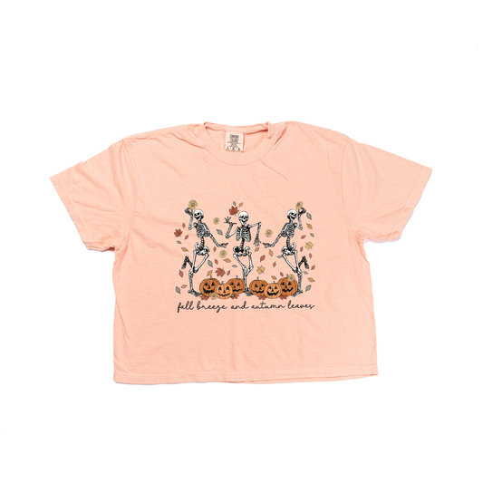 Dancing Skeletons (Fall Breeze Autumn Leaves) - Cropped Tee (Peach)