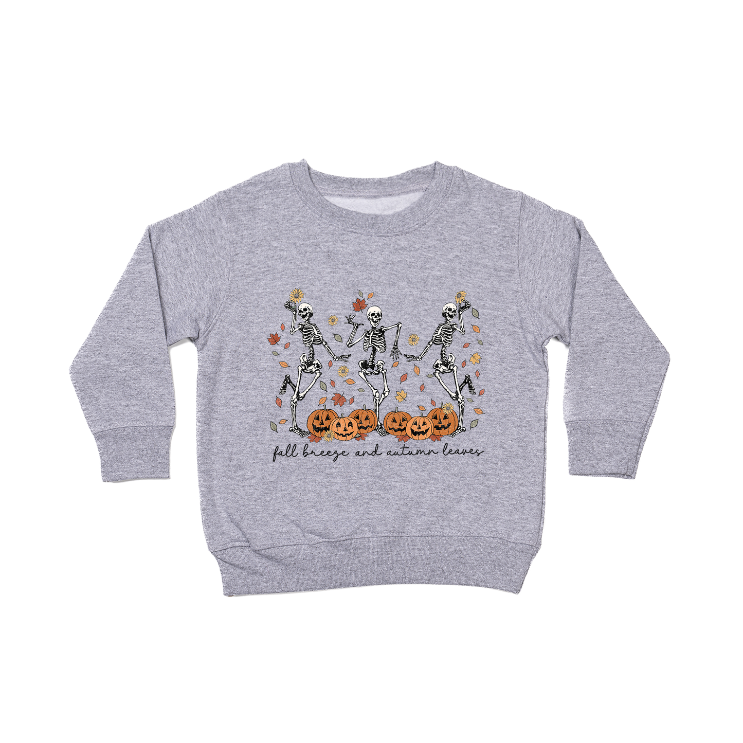 Dancing Skeletons (Fall Breeze Autumn Leaves) - Kids Sweatshirt (Heather Gray)