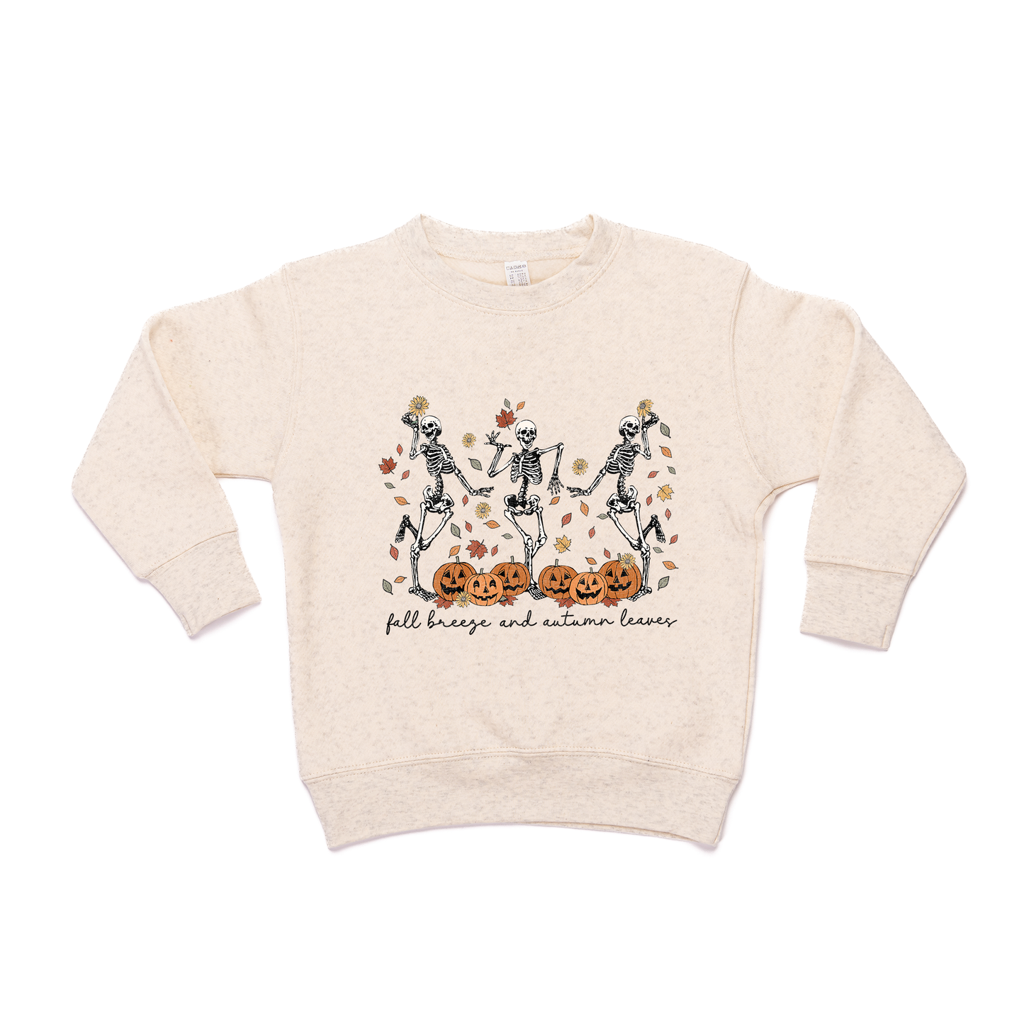 Dancing Skeletons (Fall Breeze Autumn Leaves) - Kids Sweatshirt (Heather Natural)