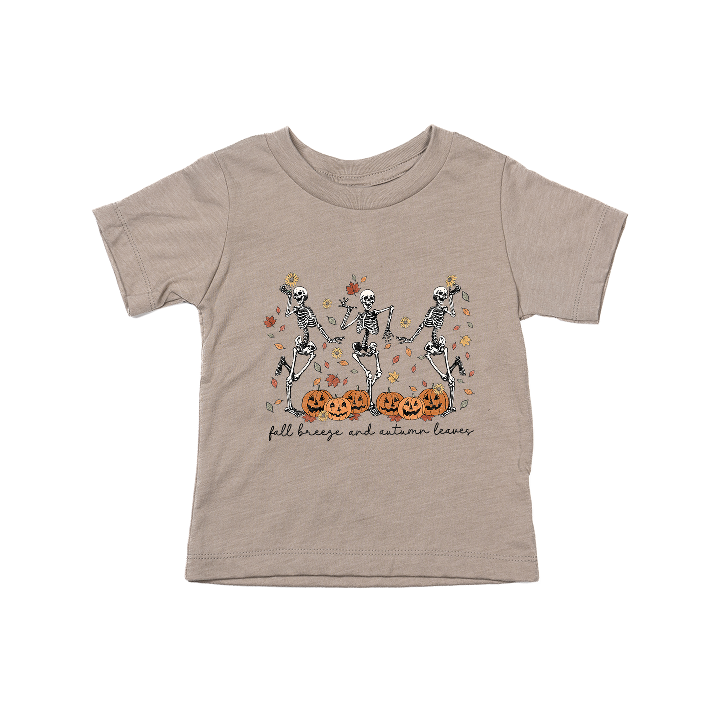 Dancing Skeletons (Fall Breeze Autumn Leaves) - Kids Tee (Pale Moss)