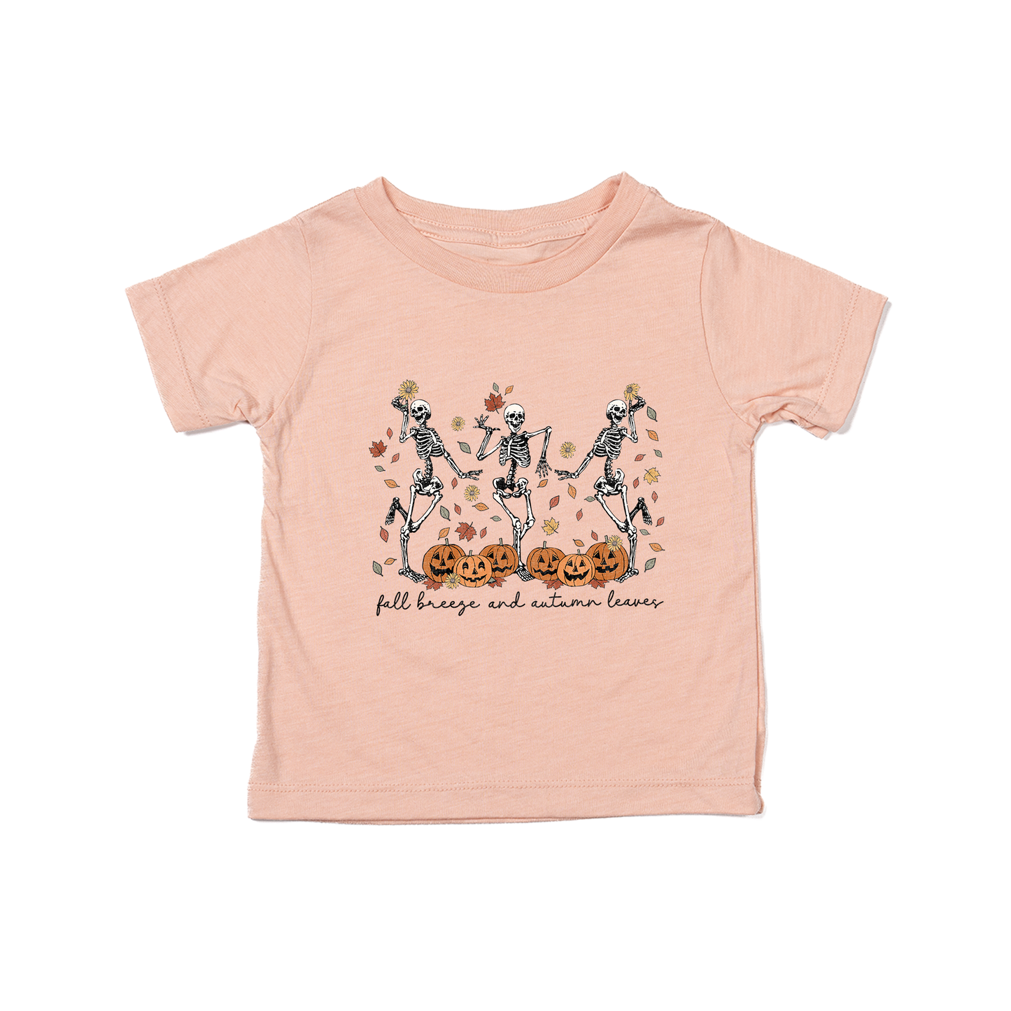 Dancing Skeletons (Fall Breeze Autumn Leaves) - Kids Tee (Peach)