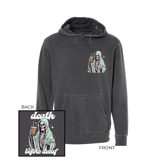 Death Before Decaf (Front & Back) - Hoodie (Charcoal)