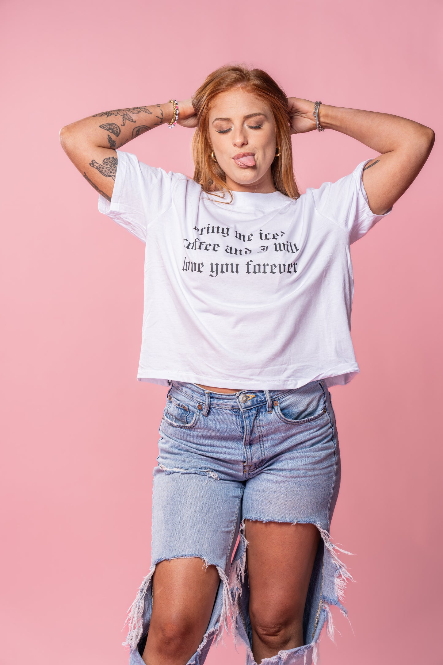 Bring Me Iced Coffee and I Will Love You Forever (Black) - Cropped Tee (White)