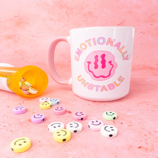 Emotionally Unstable - Coffee Mug (Pink Handle & Inside)