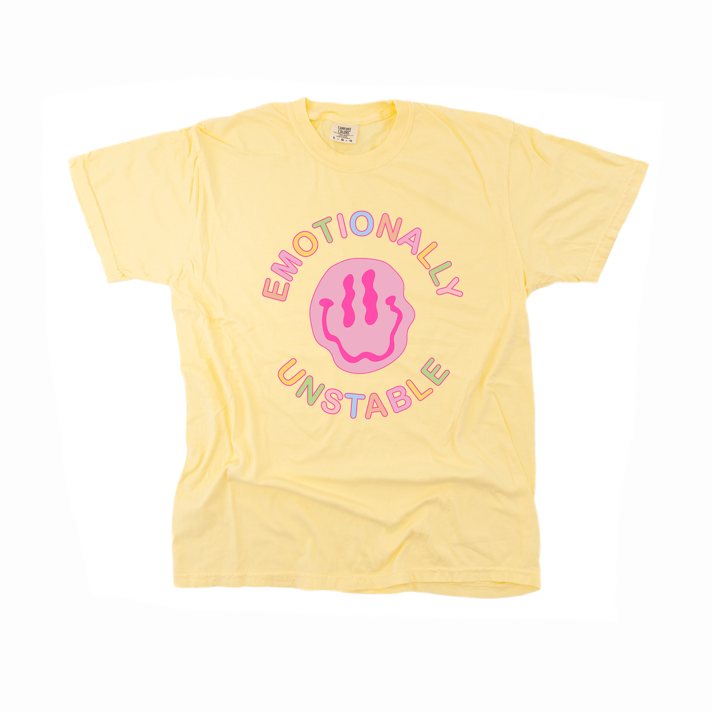 Emotionally Unstable (Across Front) - Tee (Pale Yellow)