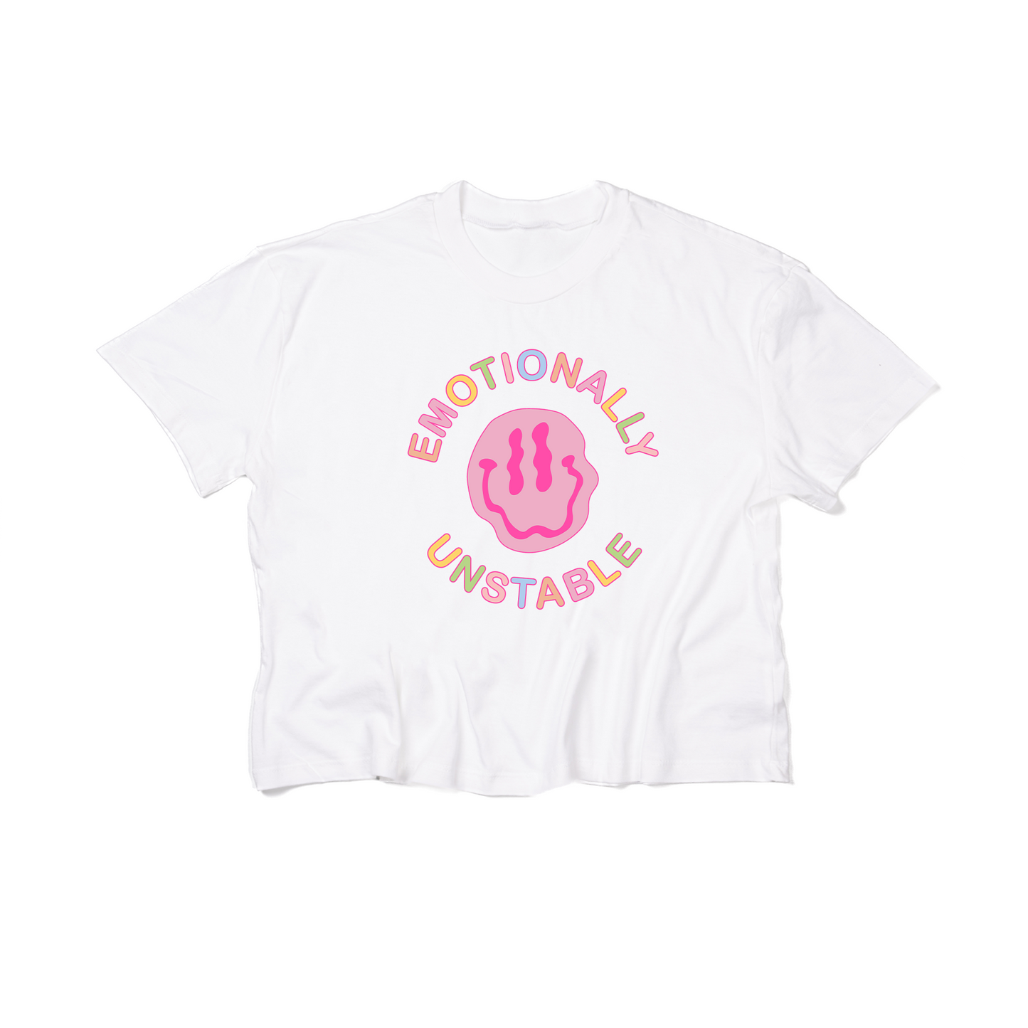 Emotionally Unstable (Across Front) - Cropped Tee (White)