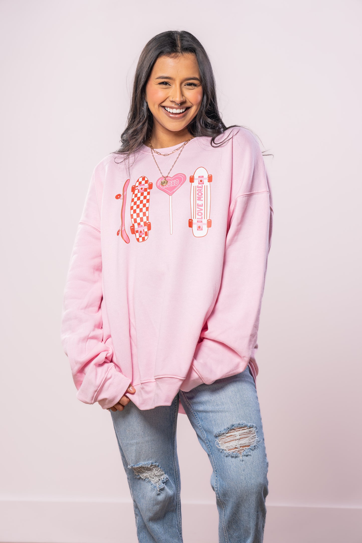 Love Skateboards (Pink) - Sweatshirt (Light Pink)