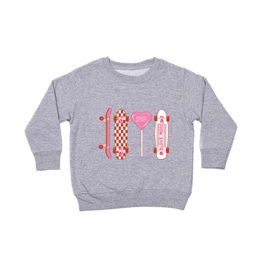 Love Skateboards (Pink) - Kids Sweatshirt (Heather Gray)