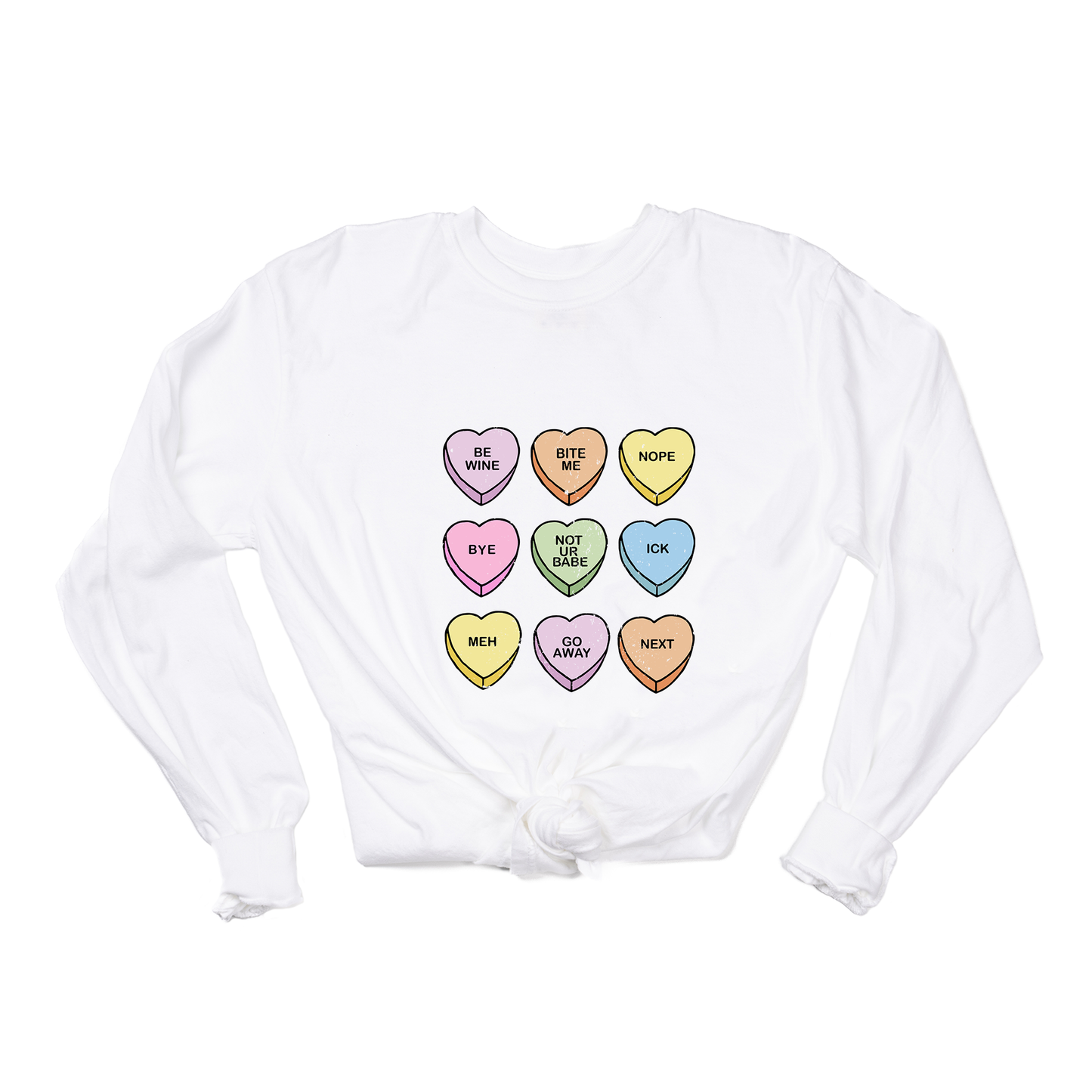 Anti Valentine Conversation Hearts - Tee (Vintage White, Long Sleeve)