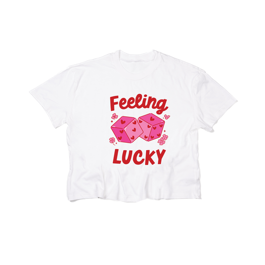 Feeling Lucky Dice (Red) - Cropped Tee (White)
