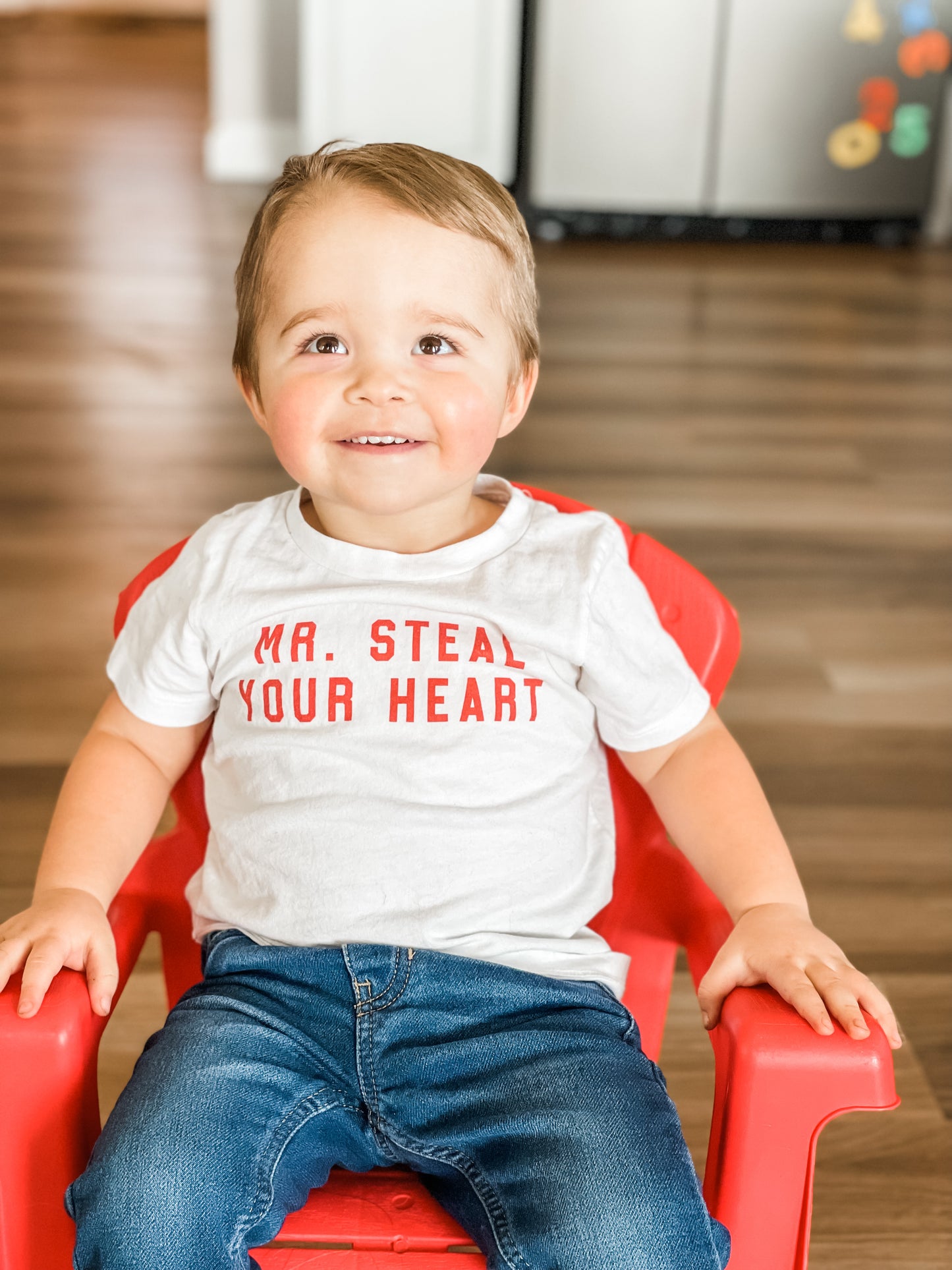 Mr. Steal Your Heart (Red) - Kids Tee (White)