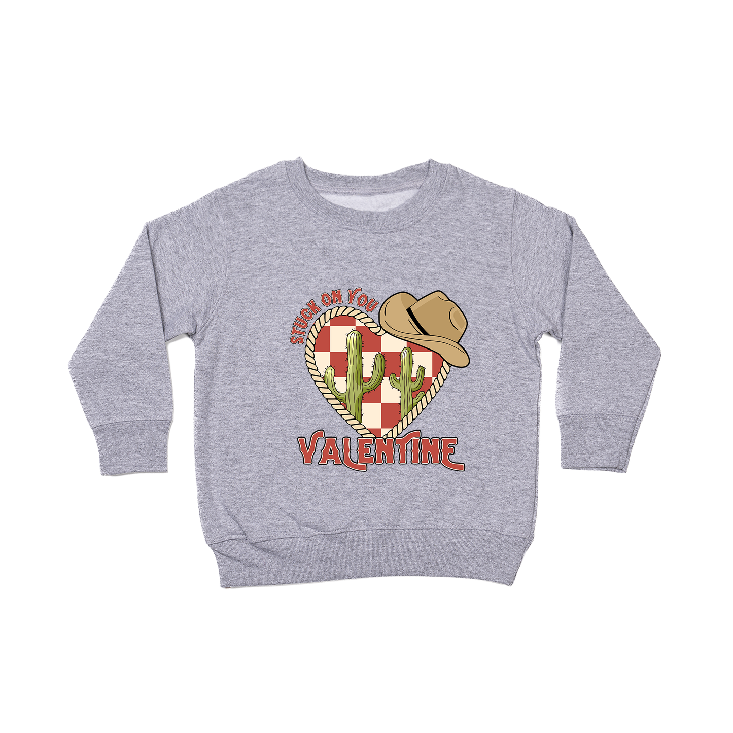 Stuck On You Valentine (Red) - Kids Sweatshirt (Heather Gray)