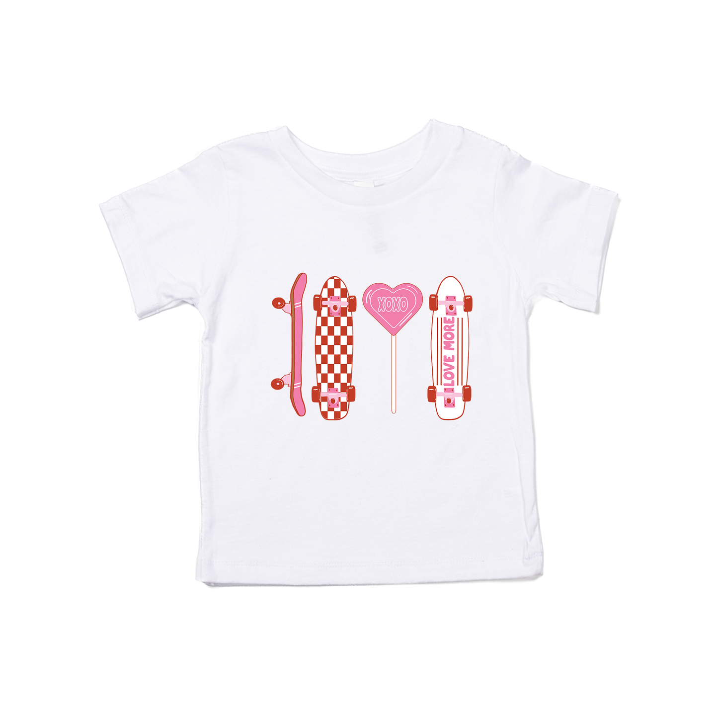 Love Skateboards (Pink) - Kids Tee (White)