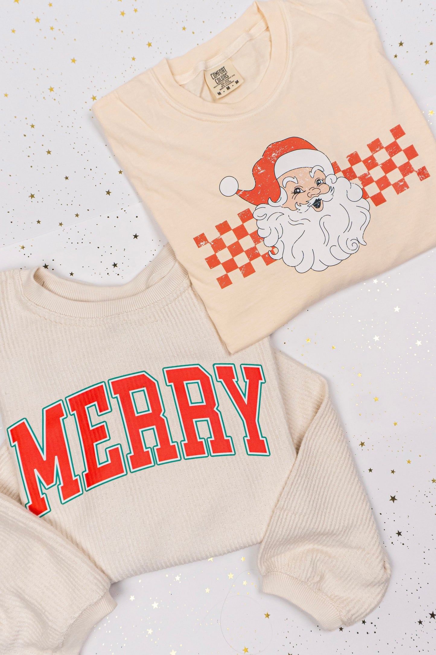 Checkered Santa Claus (Red) - Tee (Vintage Natural, Short Sleeve)