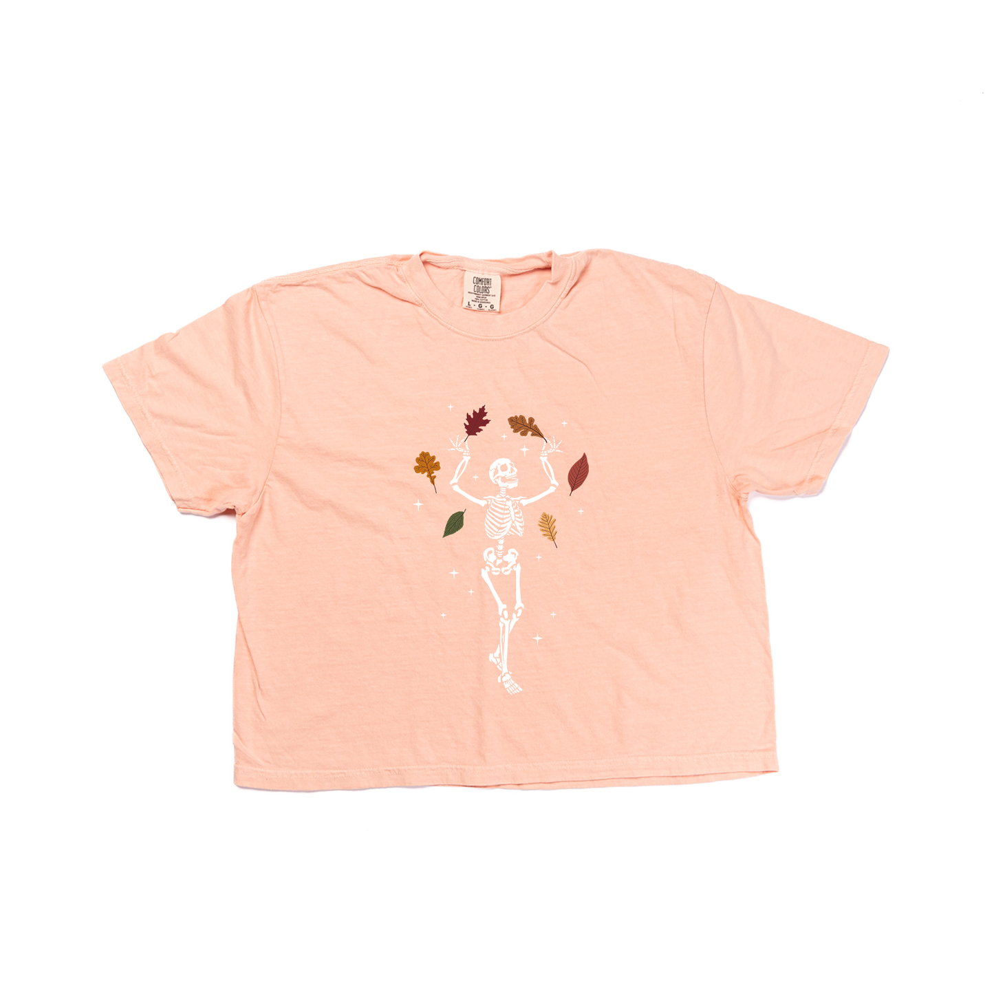 Fall Leaves Skeleton - Cropped Tee (Peach)