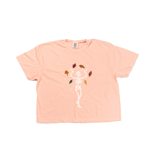 Fall Leaves Skeleton - Cropped Tee (Peach)