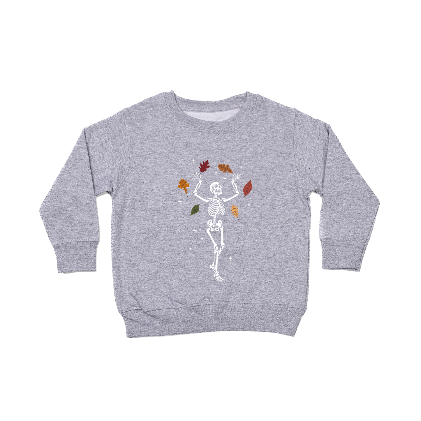 Fall Leaves Skeleton - Kids Sweatshirt (Heather Gray)