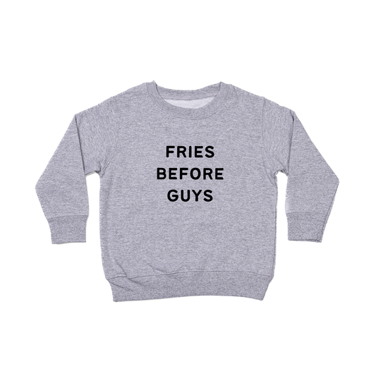 Fries Before Guys (Black) - Kids Sweatshirt (Heather Gray)