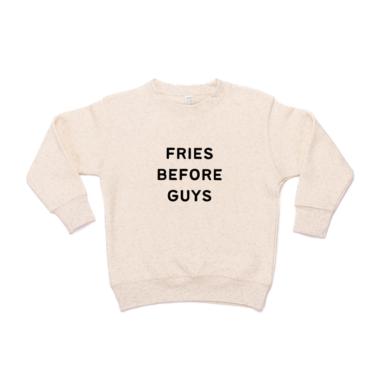 Fries Before Guys (Black) - Kids Sweatshirt (Heather Natural)