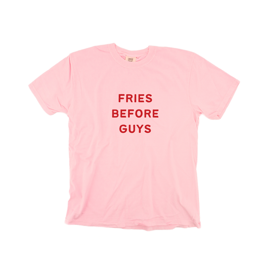 Fries Before Guys (Red) - Tee (Pale Pink)