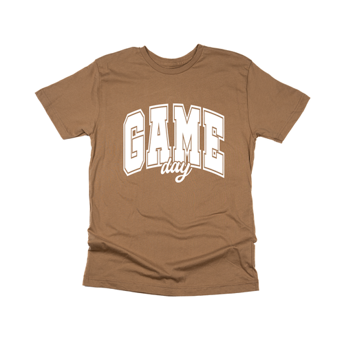 Game Day Varsity (White) - Tee (Coyote Brown)