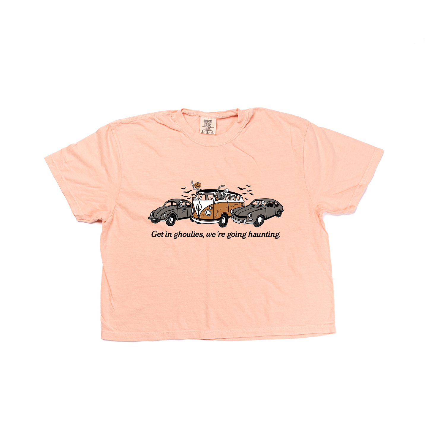 Get In Ghoulies We're Going Haunting - Cropped Tee (Peach)