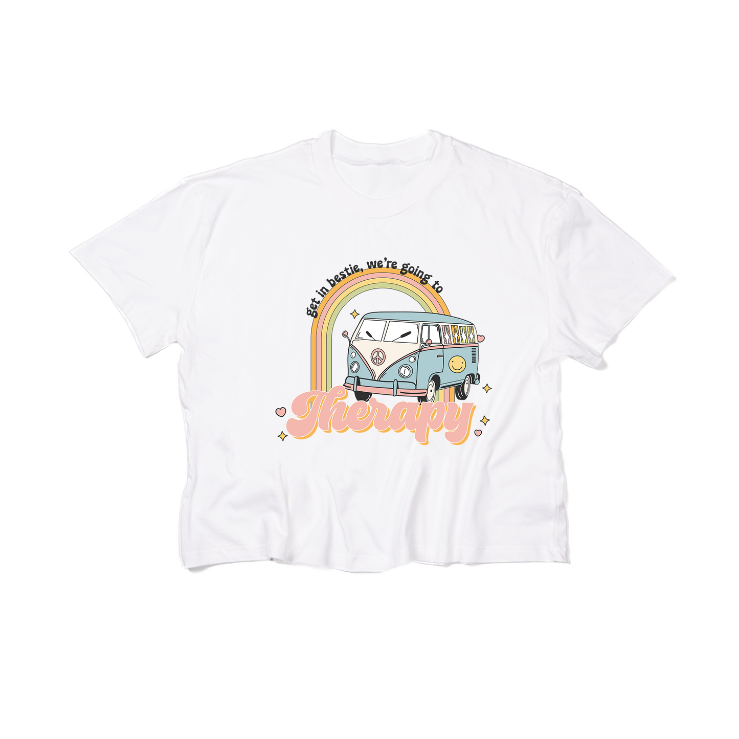 Get In Bestie, We're Going to Therapy - Cropped Tee (White)