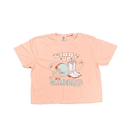 Giddy Up It's Game Day - Cropped Tee (Peach)