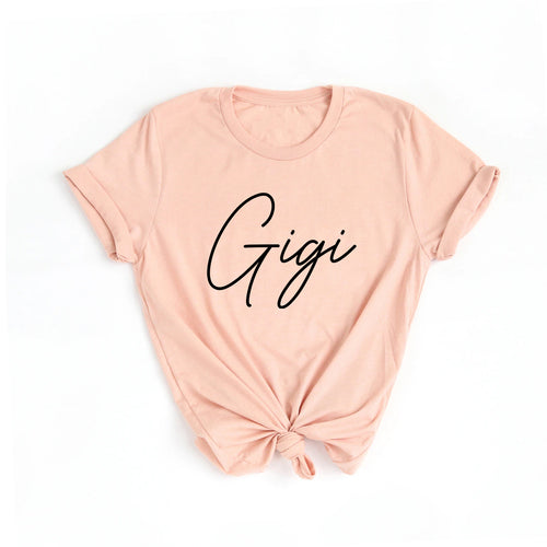 Gigi (Rose Script, Across Front) - Tee (Peach)