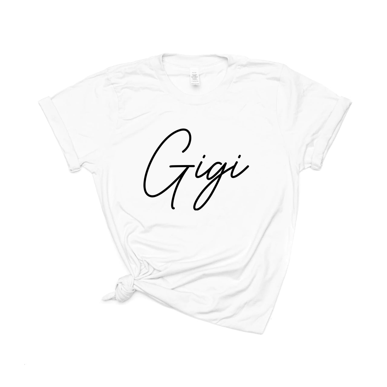 Gigi (Rose Script, Across Front) - Tee (White)