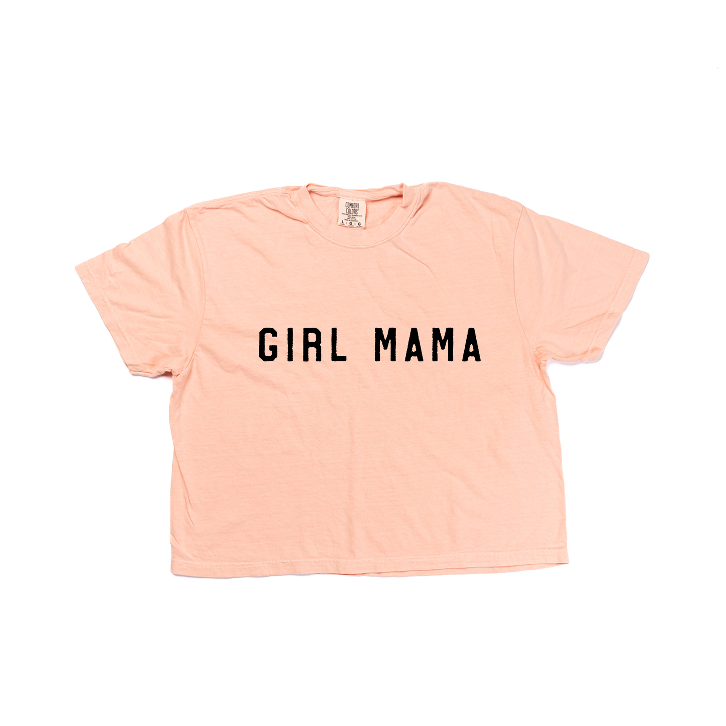 Girl Mama (Across Front, Black) - Cropped Tee (Peach)